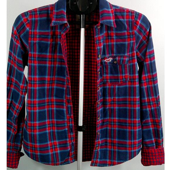 Hollister Medium Plaid Button-down Shirt Juniors Red Blue - Picture 1 of 6